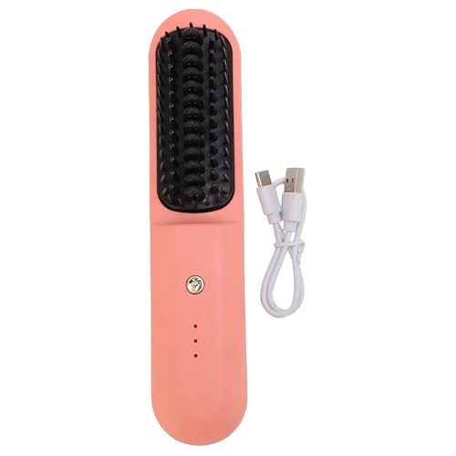 Brrnoo Cordless Hair Straightening Curler Brush Portable Mini Hot USB Rechargeable Hair Straightener & Curling Brush with 2600mAh Battery, Quick Heat, Suitable for All Types