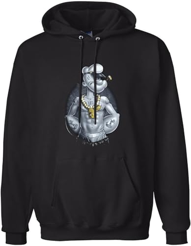 Image of Men's Popeye The Sailor Man Gangster Thug T Shirt Pullover Hoodies Size S Black