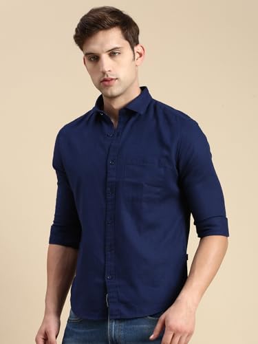 Image of SHOWOFFFF Men Solid Casual Shirt | Spread Collar Full Sleeves Cotton Shirt for Mens | Slim Fit Regular Length Shirt for Men's