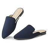 MUSSHOE Mules for Women Flats Comfortable Pointed Toe Women Mules,Navy 8.5