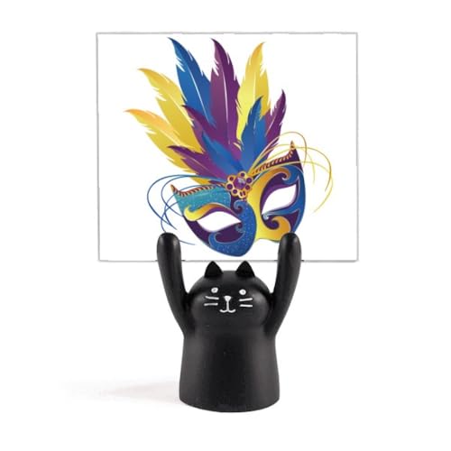 Statuette chat noir Carnaval de Venise et plume bleue pour sublimer votre table basse