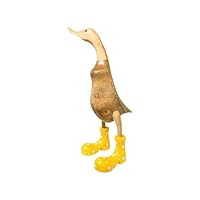 Wooden Crafted Duck Figurine with Spotty Wellies Funny Standing Duck Statues Decorative Resin Rain Boot Animal Sculpture Collectible Crafts Waterproof Garden Lawn Ornament (Yellow, 7.9Inch)