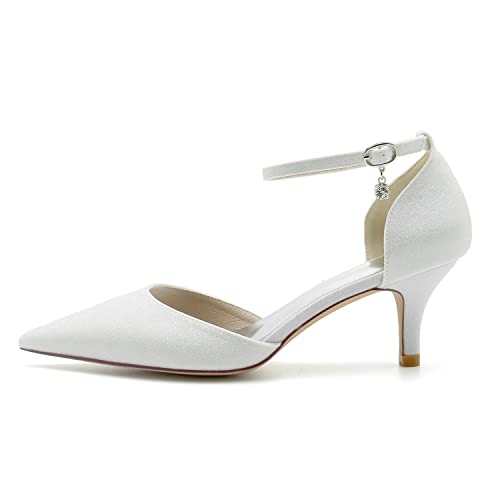 Women's Kitten mid Heeled Wedding Shoes for Bride Pointy Toe Glitter Bridal Shoes Dress Party Dressy Pumps3