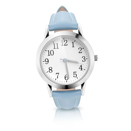 BESTYASH Damen Armbanduhr mit blauem Lederarmband