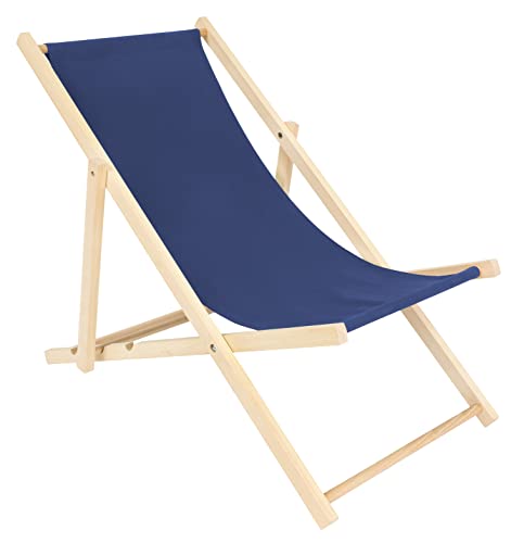 specwood Chaise Longue Pliante Bois - Transat en Bois Pliable pour Jardin, Balcon, Plage - Bain de Soleil Pliable en hêtre avec Toile Coton - Chilienne...