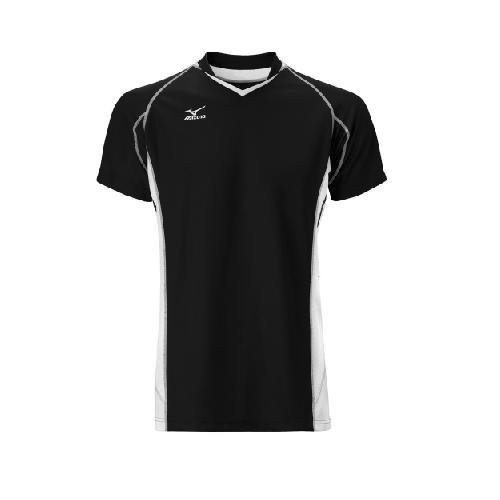 Mizuno Men's National IV Short Sleeve Volleyball Jersey, Black-White, XX-Large