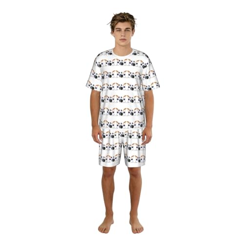 Pijama de dos piezas para hombre transpirable con camiseta estampada y pantalones cortos con bolsillos