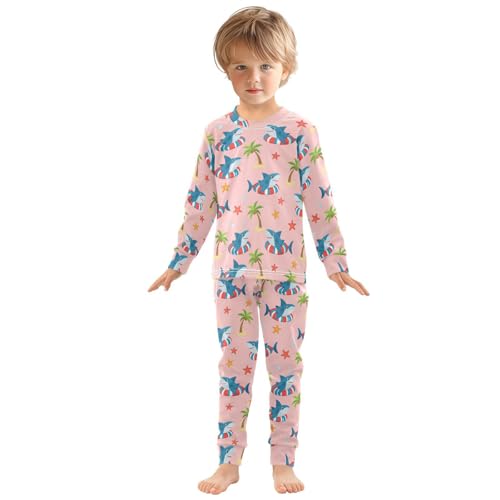 Pajama Sets Long Sleeve Shark Lifebuoy Palm Starfish Soft Comfy Sleepwear 2 Piece PJS 3-8T2