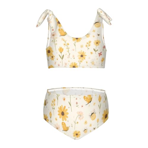 Embroidery Bee Butterfly Flowers Girl 2 Piece Kids Bikini Set Beach Swimsuits Swimming Suits Cute Shoulder Strap