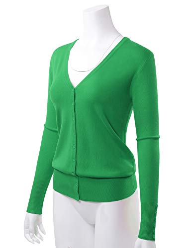 Women's Long Sleeve Button Down Classic V-Neck Knit Cardigan Sweater S Apple Green #TOP2