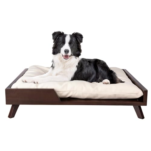 PETMAKER Elevated Dog Bed - 36” x 29.5” Indoor Pet Bed with Frame and Soft Cushion - Mid-Century Modern Wood Dog Bed for Medium to Large Pets (Dark Brown)