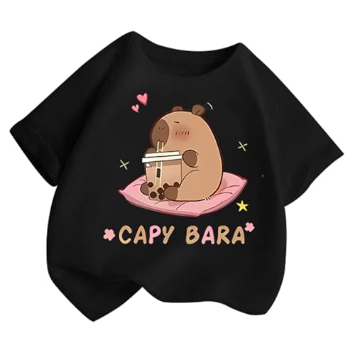 Tshirt Mädchen 140 Niedliches Capybara Druck Lässige Kurzarm Blusen Weich Bequem Tops Lässig Tshirt Sommer Oversize Oberteil Rundhals Sportshirt für 2-14 Jahre