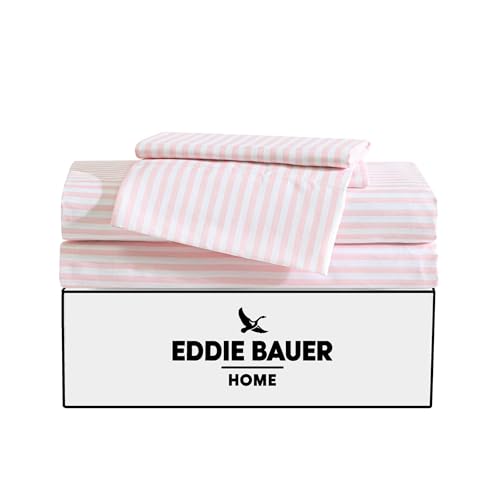Image of Eddie Bauer Kids - Queen Sheet Set, Ultra-Soft Microfiber Bedding with Fully Elastic Fitted Sheet, Kids Bed Set with Pillowcases, Easy Care Bedding (Little Stripe)