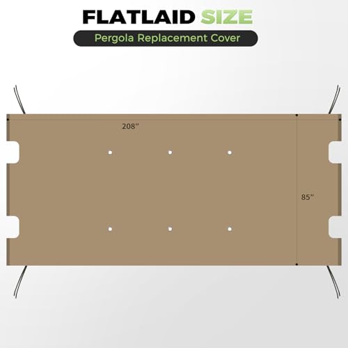 Image of 85'' x 208'' Universal Pergola Replacement Cover for Doubleton Steel Pergola L-PG080PST, Waterproof Sunshade Canopy Top for Patio Gazebo, Deck, Porch, Yard, Outdoor Cover Only (Khaki)