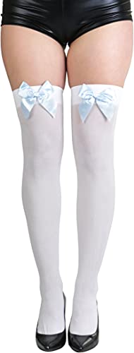 Image of ToBeInStyle Women's Opaque Long Thigh High Stockings w /Decorative Front Satin Bow