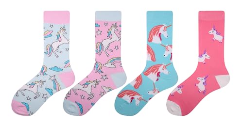 Wish Island Women's 4/5 Packs Animal Socks Unicorn Gifts Cotton Crew Novelty Socks (Unicorn - 4 pairs)
