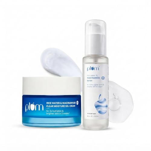 Image of Plum 2% Niacinamide & Rice Water Brightening Combo | Superlight Gel Cream Moisturizer 50g + 3% Niacinamide Face Toner 80ml | Hydrates, Brightens & Smoothens Skin | Alcohol & Fragrance-Free