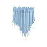 WUMUZAI 1Pcs Blue Sheer Valance Curtains 51.2 x 23.6 Inch, Beaded Swag Valances for Windows Living Room Kitchen Bedroom Bathroom, Short Top Farmhouse Valance Curtains with Rod Pocket Tassel Voile