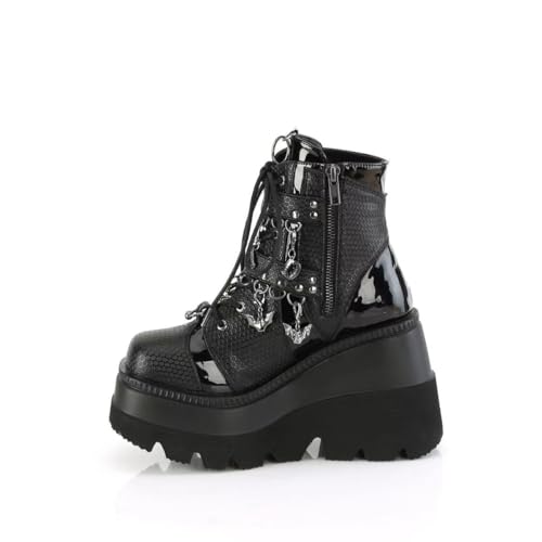 Image of Womens Goth Platform Boots Chunky High Heel Booties Round Toe Combat Ankle Boots Womens Lace Up Motorcycle Wedges Shoes