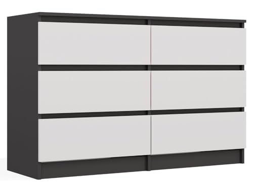 CDF Cómoda antracita blanca con 6 cajones, 30 cm de profundidad, armario de cocina, para salón, dormitorio, armario con cajones, Malm Cómoda con mucho espacio de almacenamiento, organizador de ropa