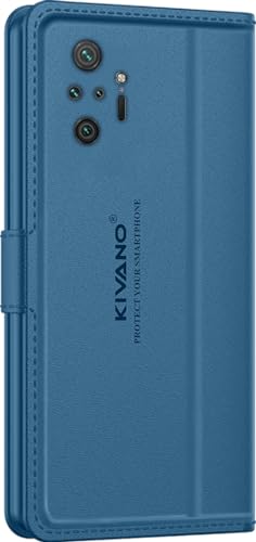 Image of KIVANO LUXE Compatible for Redmi Note 10 Pro /Redmi Note 10 Pro Max Luxury Handmade Leather Magnetic Flip Folio Case | Card Holder & Kickstand | Slim Protective Cover | Unisex - Blue