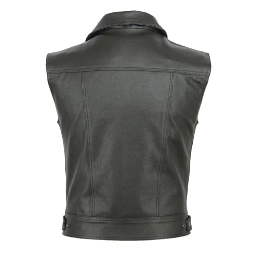 Mens Fashion Solid Color Leather Motorcycle Vest Punk Sleeveless Jackets Drawstring Hem Zipper Gothic Waistcoat3