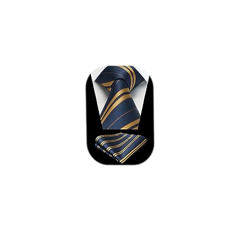 Image of HISDERN Mens Tie Striped Ties and Handkerchief Set Business Formal Woven Pocket Square Wedding College Stripe Necktie