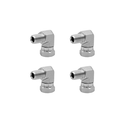 Image of (4-PACK) 1501-04-06 Hydraulic Hose Adapter Fitting 1 /4 inch Male (1 /4 inch-18NPTF) x 3 /8 inch Female Swivel (3 /8 inch-18NPSM) 90 Elbow SAE Pipe Joints Tube Connector Carbon Steel