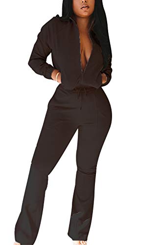 Womens Casual Zip Up Sweatshirt Coat Two Piece Outfits Skinny Flare Pants Clubwear Tracksuit Sportswear Set Black XL