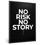 CLEAN SPORTS Poster motivazionale, con scritta "No Risk No Story", formato DIN A1 (59,4 x 84,1 cm), colore bianco e nero, motivazione per ufficio, home office, startup e palestra, poster motivazionale