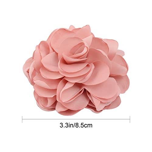 Pink Satin Rose Flower Hair Ties - Handmade Elastic Bands For Hair, Floral Ponytail Holders Rings Scrunchies Hair Accessories For Women Girls Party Dancing,1Pc #TOP1
