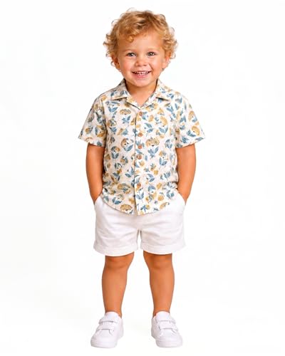 Image of A.T.U.N. (ALL THINGS UBER NICE) Boys 100% Cotton Printed Shirt | Half Sleeve Smart Casual Shirt for Kids | Soft Breathable Button Placket Top
