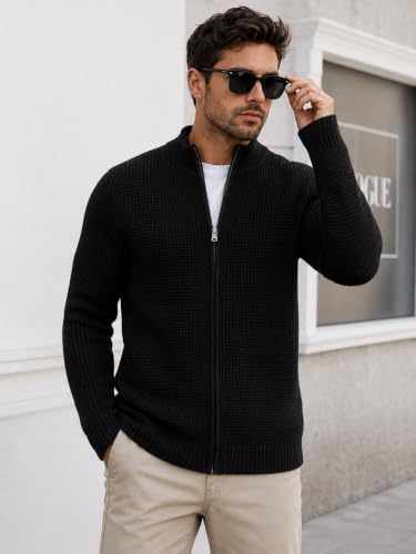 Image of TYSORT Men's Cotton Full Sleeve High Neck Full Zipper Sweater for Men, Cable Knitted Cardigan for Men