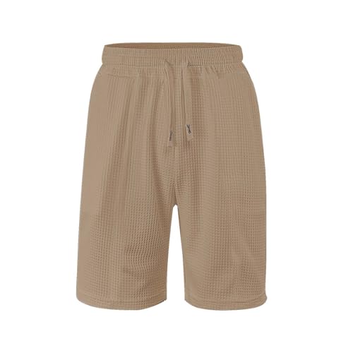 Waffle Shorts for Mens Texture Plaid Elastic Waist Drawstring Casual Pants Loose Fit Breathable Summer Beach Outfits3