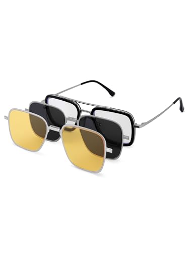 Image of HASHTAG EYEWEAR Clip on Sunglasses Metal Frame Eyeglasses for Men & Women | Sunglass For Women Stylish | Goggles For Unisex | UV Protected Eyeglasses | Medium