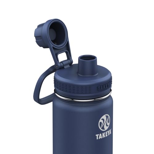 Image of Takeya Actives Stainless Steel Water Bottle, Insulated Spout Lid, Keeps Drinks Cold 24 Hrs, Leakproof, Durable, Dishwasher Safe, Ideal for Gym, Travel, Fits Most Cup Holders, 24 oz /Midnight Blue