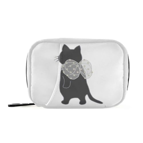 Akiraki ピルケース 薬ケース お薬入れ 小分け 携帯用 コンパクト 黒猫 かわいい ドット 水玉 ホワイト 猫柄 お薬収納ポーチ 大容量 小物入れ サプリメントケース 常備薬 飲み忘れ防止 旅行 アウトドア 出張