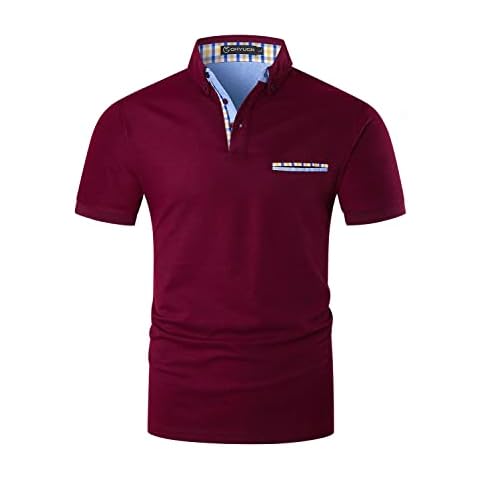 GHYUGR Men's Short Sleeve Polo Shirts Plaid Splice Golf Tennis T-Shirt,Red 1,XXL Cover