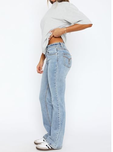 Image of Women's Stretch Low Rise Double Button Elastic Skinny Vintage Flare Jeans