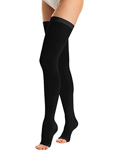 Relaxsan Antitrombosis M0370A (1 Par   Negro, XL) medias largas con blonda punta abierta antiembólicas para reposo K1 compresión graduada 18 23 mmHg