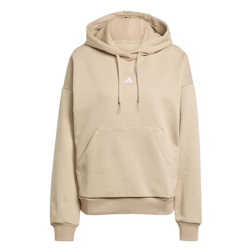 adidas Women's Essentials Small Logo FeelCozy Hoodie, Warm Sandstone/White