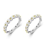 COLORFUL BLING 2 Pcs Little Daisy Flower Ring - I Think About You Ever Daisy Ring Wedding Band Ring Personality Adjustable Hawaiian Wish Promise Jewelry for Women Girls