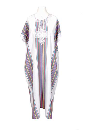 Zuwaina Moroccan Kaftan Caftan Dresses for Women (Cotton) Soft Beach, Ethnic Loungewear Long White