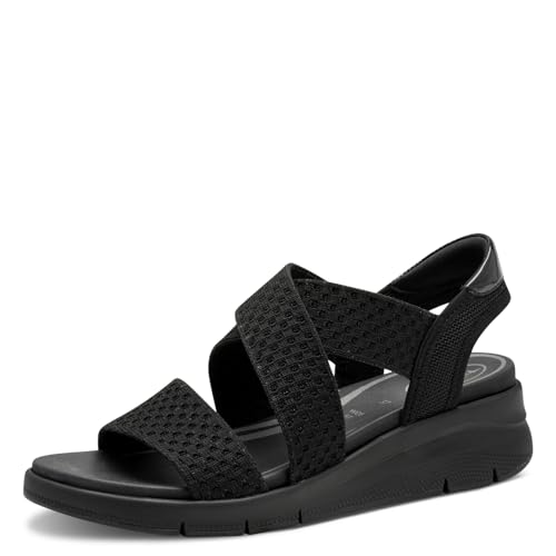 Tamaris Damen Sandalen flach Vegan Schwarz, 38 EU