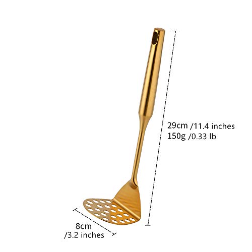 Gold Potato Masher Stainless Steel, Round Handle Food Masher Hand For Non-Stick, Kitchen Aid, Avocado Masher Kitchen Tool Dishwasher Safe #TOP1