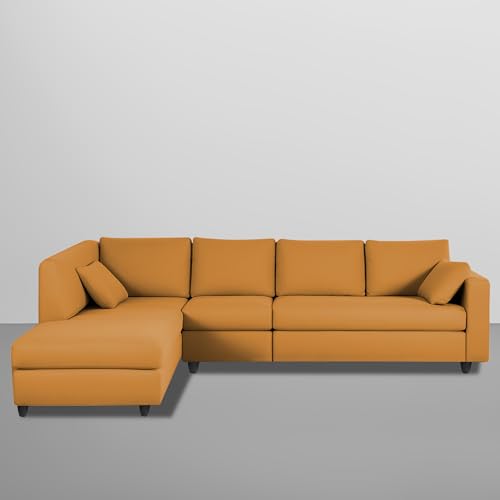 Image of Florian LHS 6 Seater L Shape Sofa Set for Living Room (Orange Fabric) Premium Fabric Sofa