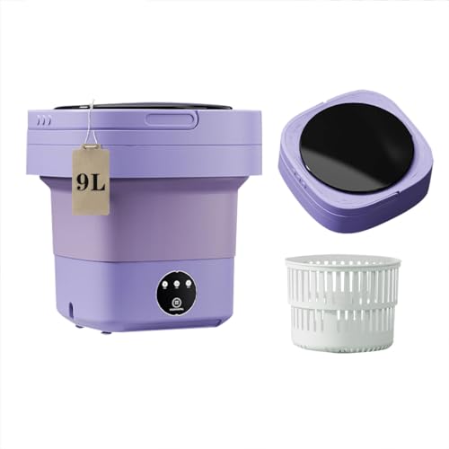 Portable Washing Machine, Mini Washer 9L High Capacity with 3 Modes Deep Cleaning for Underwear, Baby Clothes, or Small Items, Foldable Washing Machine for Apartments, Camping, Travel (Purple)