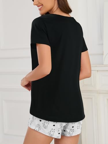 Image of VENTELAN Pajama Set For Women Cute PJS Summer Short Sleeve Shorts Sleepwear