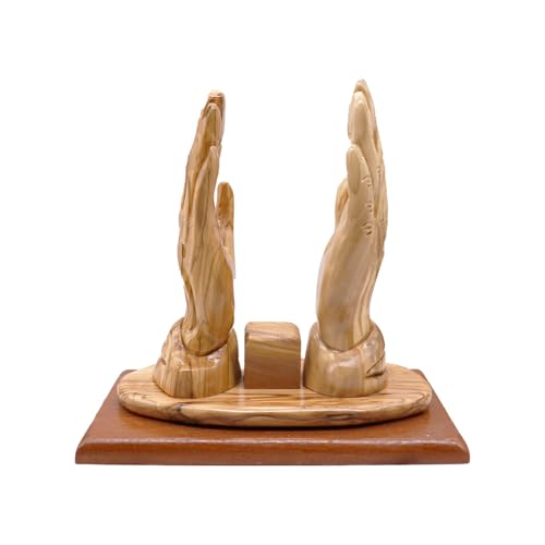 PHLG Olive Wood Praying Hands Bible Stand from The Holy Land | Bible Holder Shape of Praying Hands Statue | Wooden Book Stand