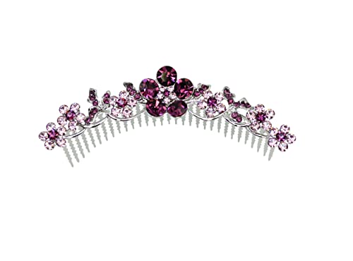 Peine floral con cristales rhinestone color púrpura miniatura 1